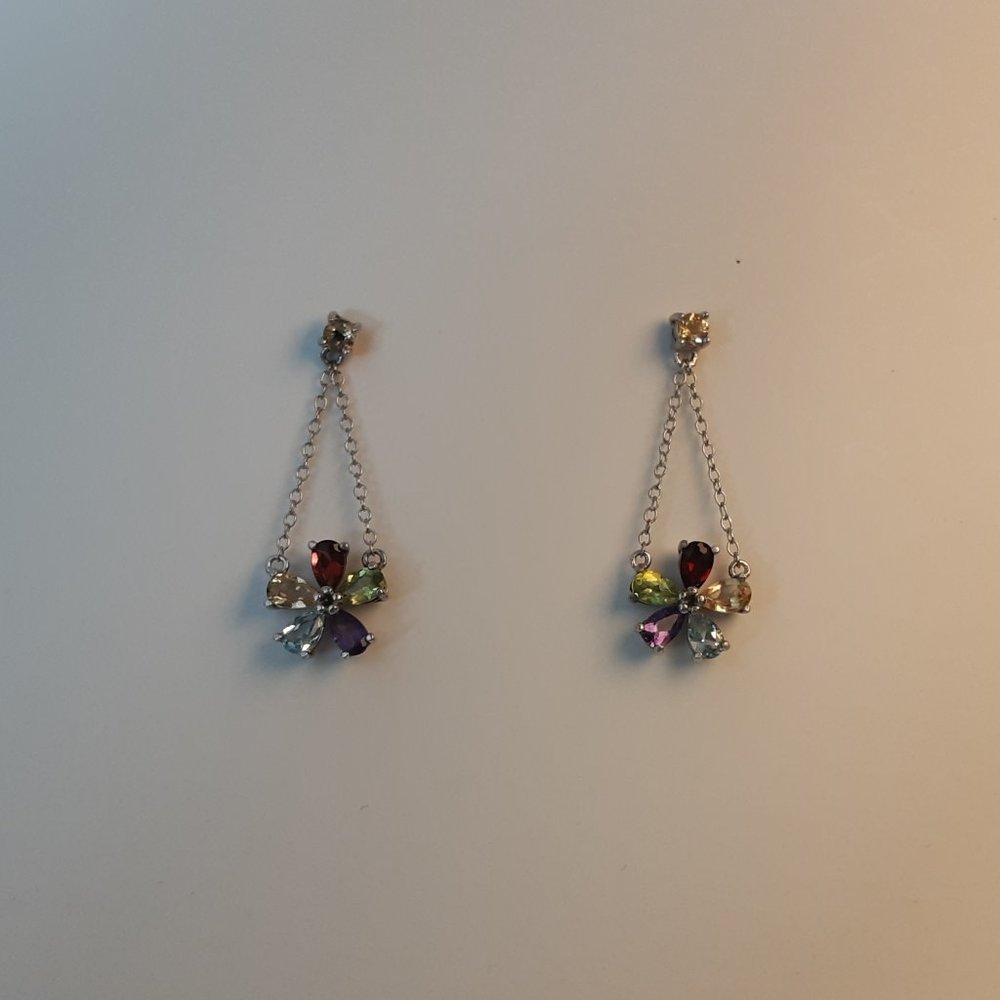 Flower Earrings with Semiprecious Petals